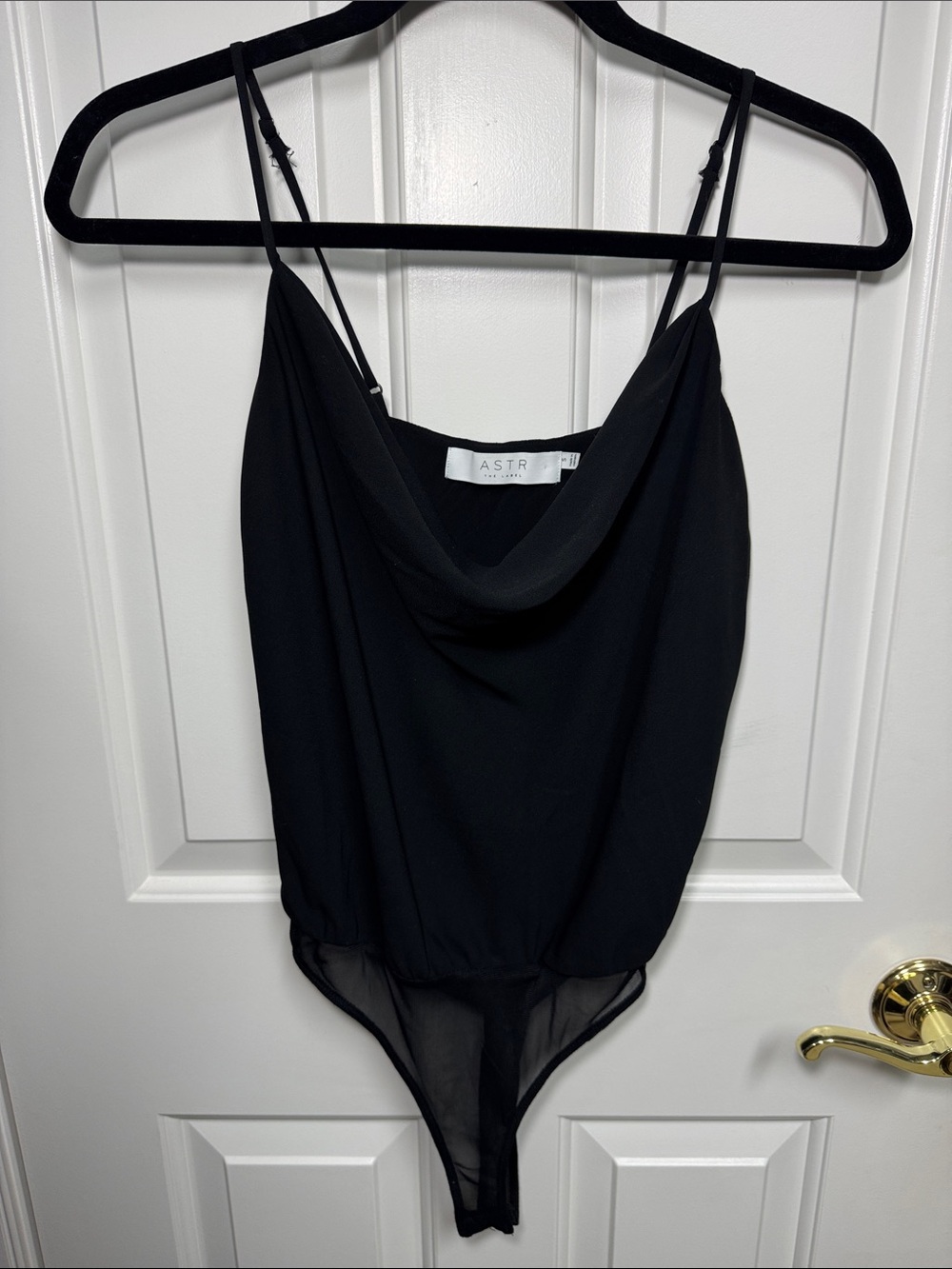Astr The Label Black Cowl Neck Bodysuit with Sheer Panel